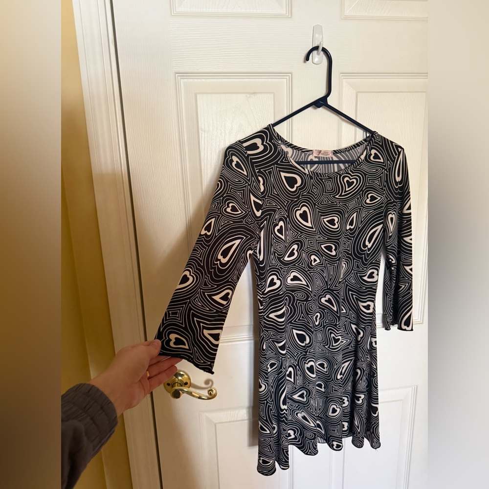 Sally Miller Couture Black and White Heart Pattern Dress